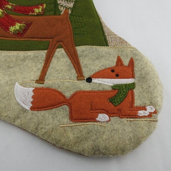 New Christmas Stocking Woodsy Deer Fox Faux Fur Tan Rustic 18" - Picture 5 of 5